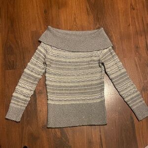 White House Black Market Gray Off-Shoulder Sweater